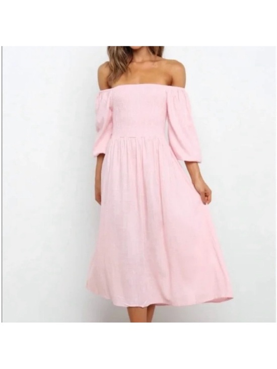 Petal & Pup Dresses & Skirts - Petal & Pup Light Pink Smocked linen blend Midi Dress